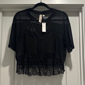 Dolan Sheer Black Lace Top Anthropologie